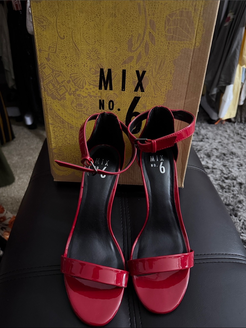 Mix No. 6 Glossy Red Ankle-Strap Heels